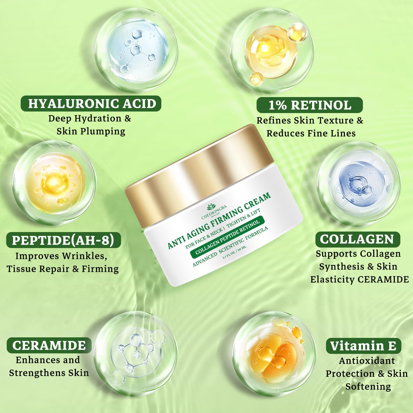 CHEOKINGBA Tighten and Lift Neck Cream – Retinol, AH-8 Peptides, Collagen + Hyaluronic Acid, 1.7 oz