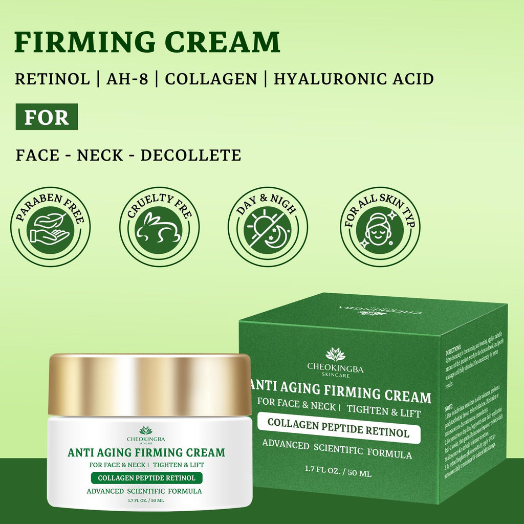 CHEOKINGBA Tighten and Lift Neck Cream – Retinol, AH-8 Peptides, Collagen + Hyaluronic Acid, 1.7 oz
