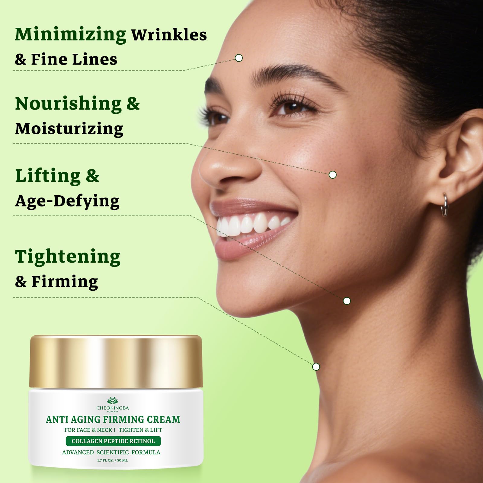 CHEOKINGBA Tighten and Lift Neck Cream – Retinol, AH-8 Peptides, Collagen + Hyaluronic Acid, 1.7 oz