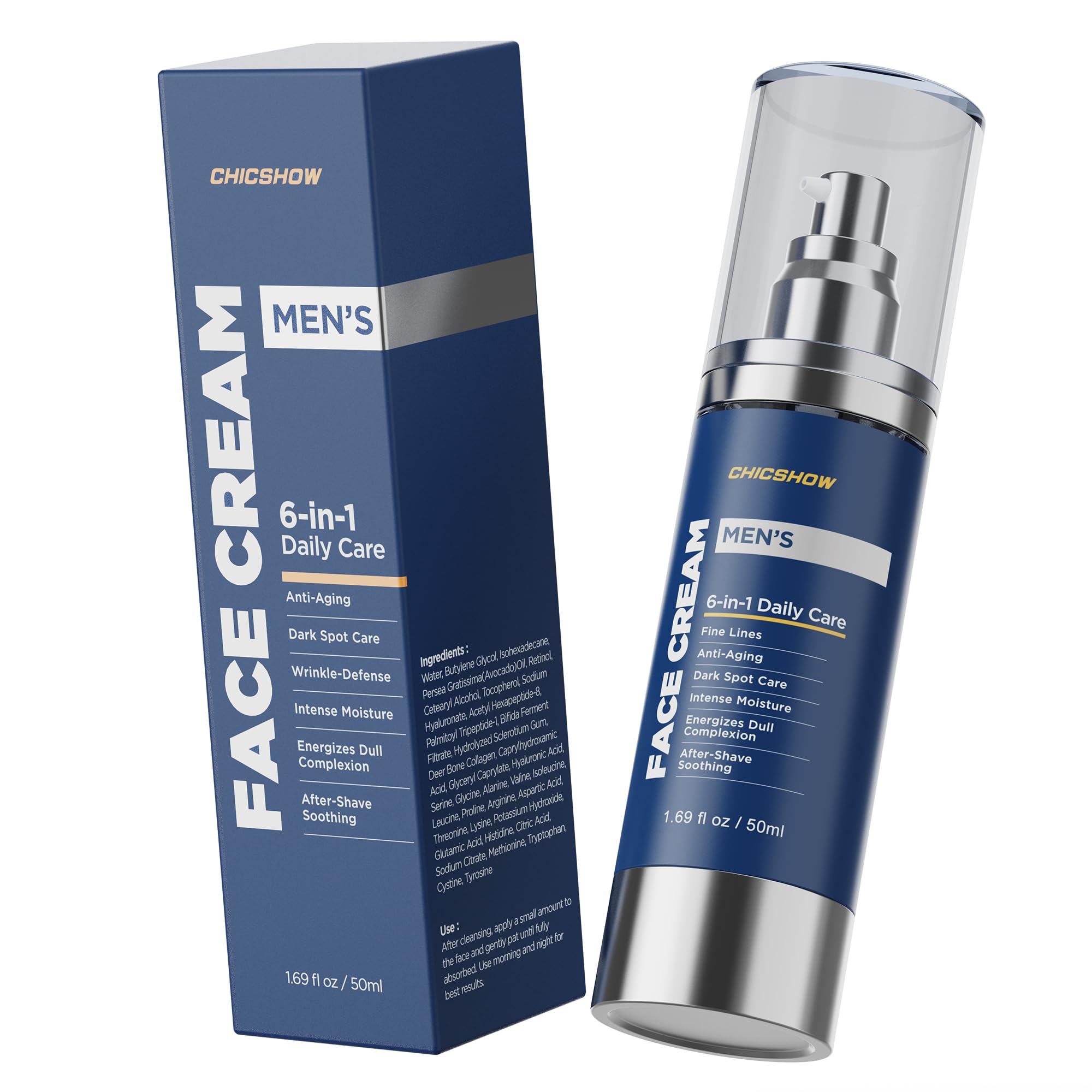 Chicshow Men’s 6-in-1 Face Cream | Anti-Aging & Moisturizing, 1.69 fl oz