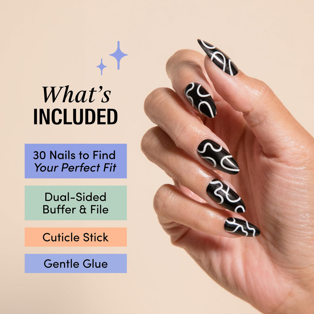 Chillhouse Chill Tips Press-On Nails Kit – Creepy Baby Almond Tips | 30 Shapes & Reusable