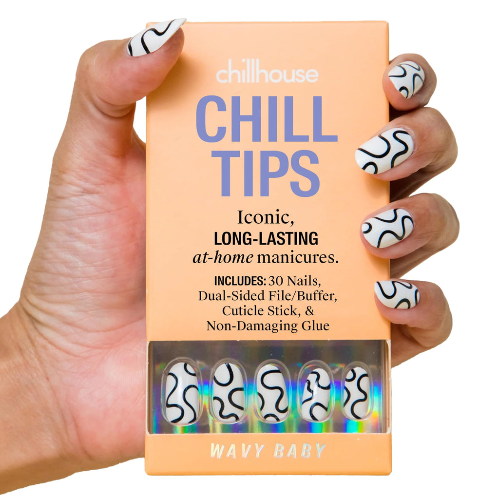 Chillhouse Chill Tips Press-On Nails Kit | Wavy Baby Oval – 30 Shapes & Sizes, Reusable, Customizable Fit