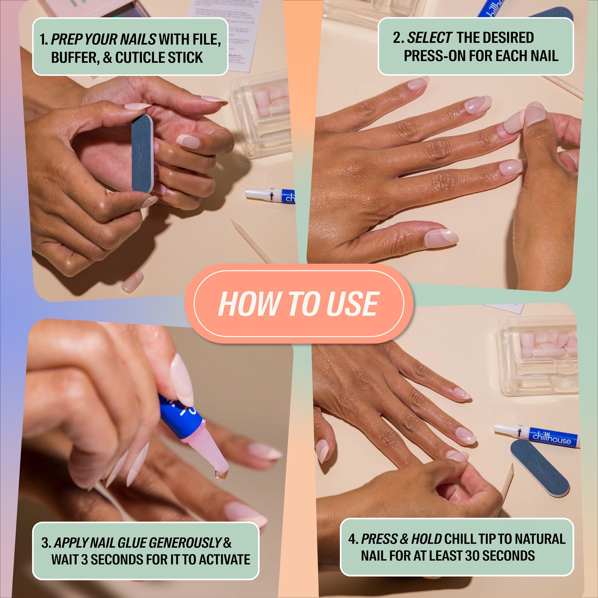 Chill Tips Press-On Nails Kit – Fifi La Fleur Almond Tips | 30 Shapes & Reusable