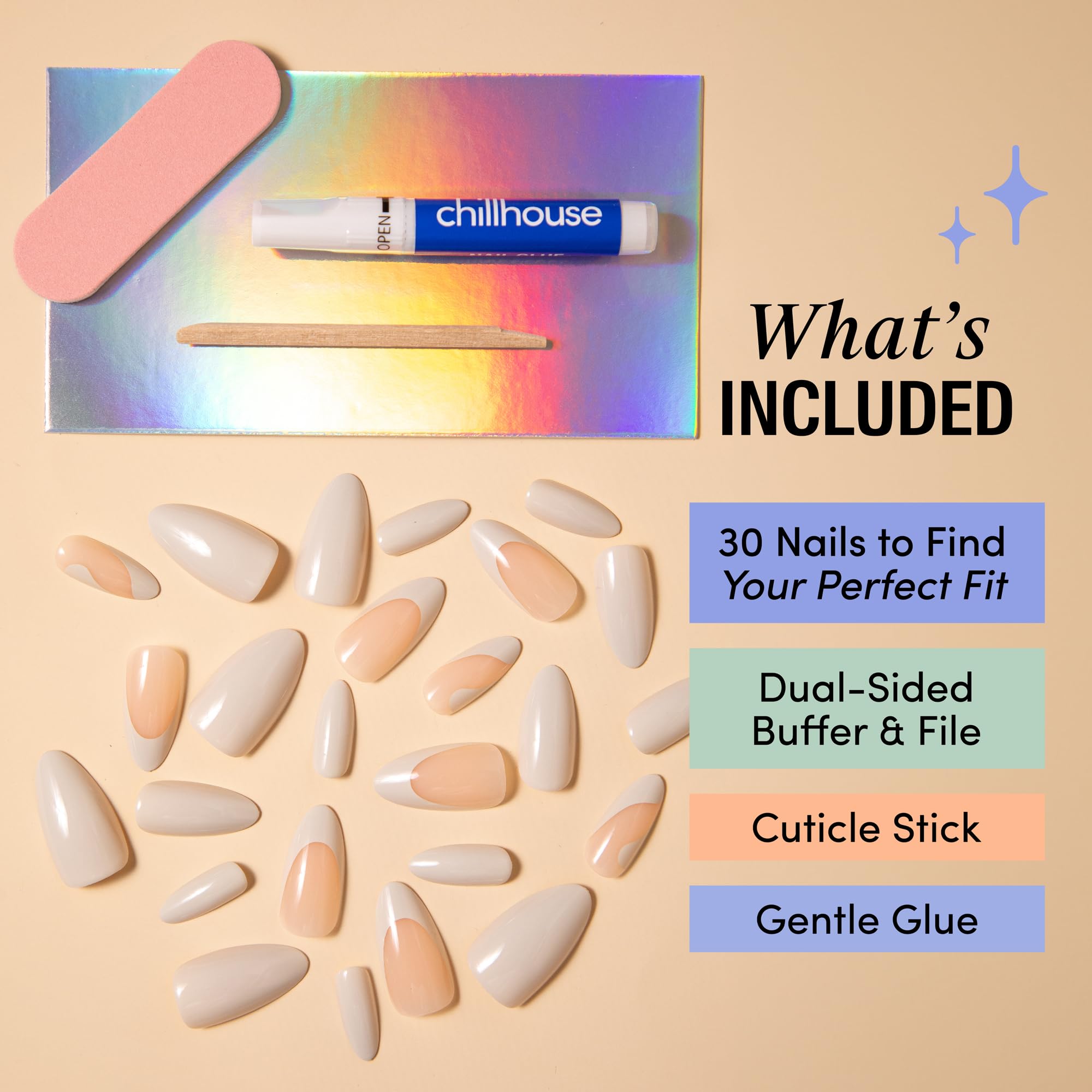 Chillhouse Chill Tips Press-On Nails Kit – Freelance Gig (Almond) | 24 Shapes, Up to 2 Weeks Wear