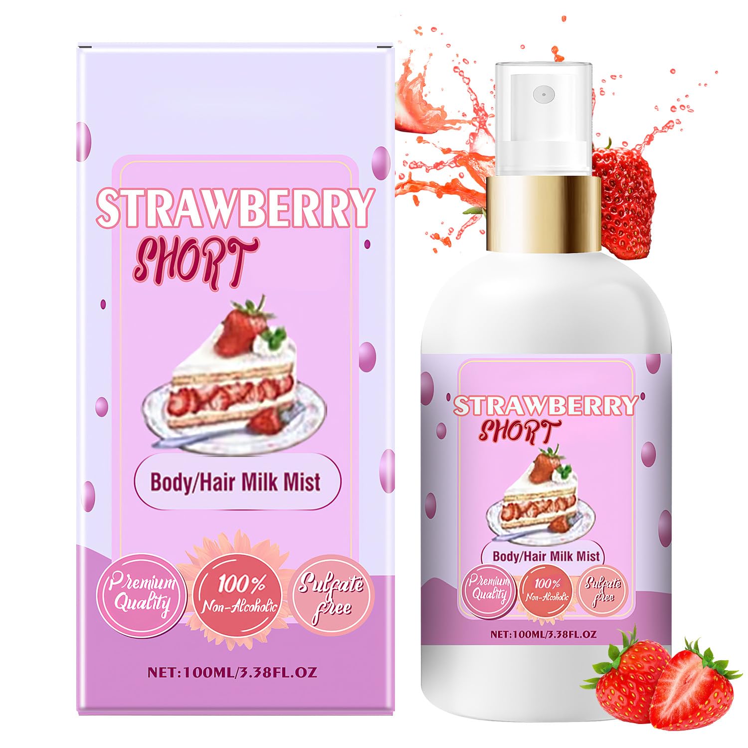 Chinosuo Strawberry Shortcake Body Hair Milk Spray – Vanilla Cream Puff Fragrance