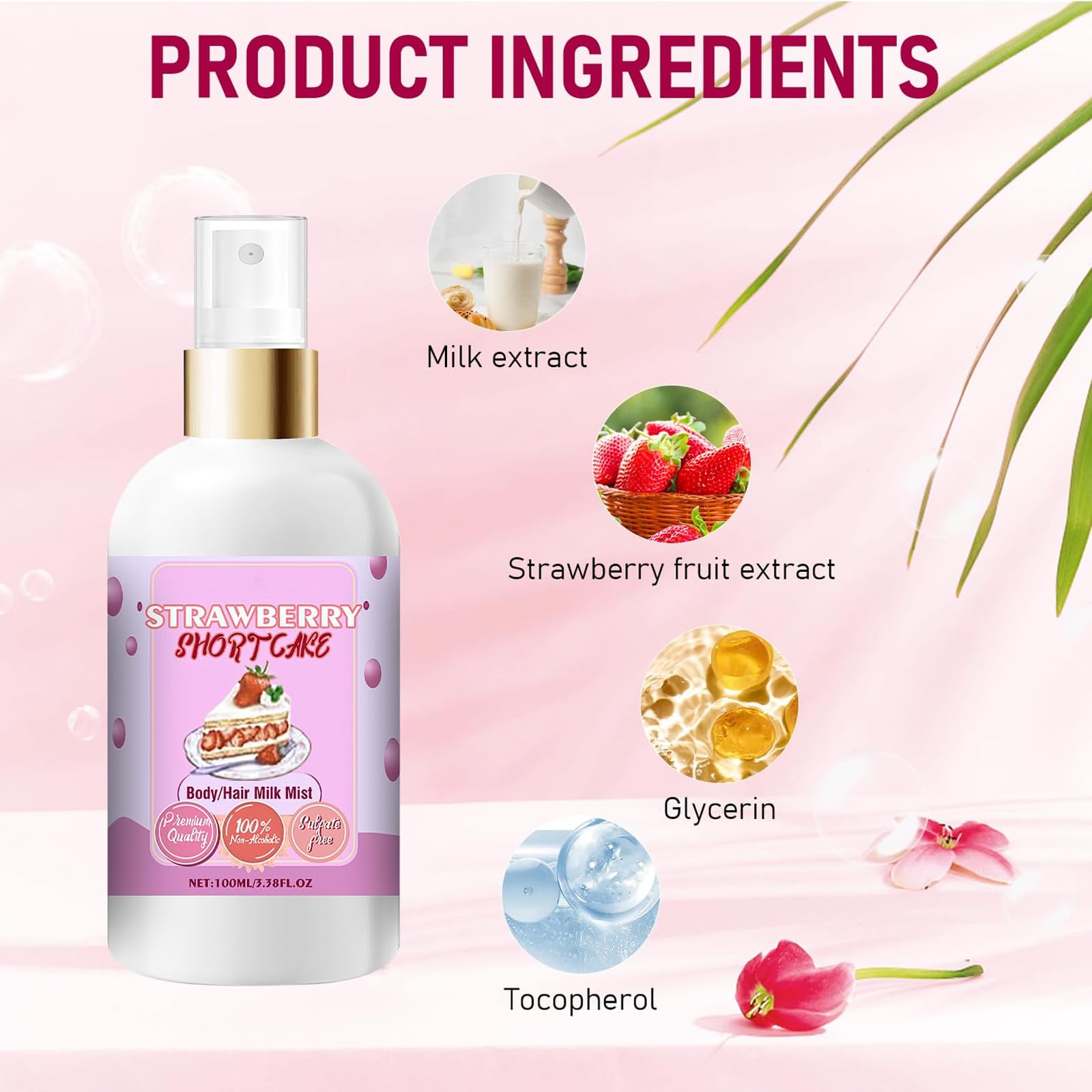 Chinosuo Strawberry Shortcake Body Hair Milk Spray – Vanilla Cream Puff Fragrance