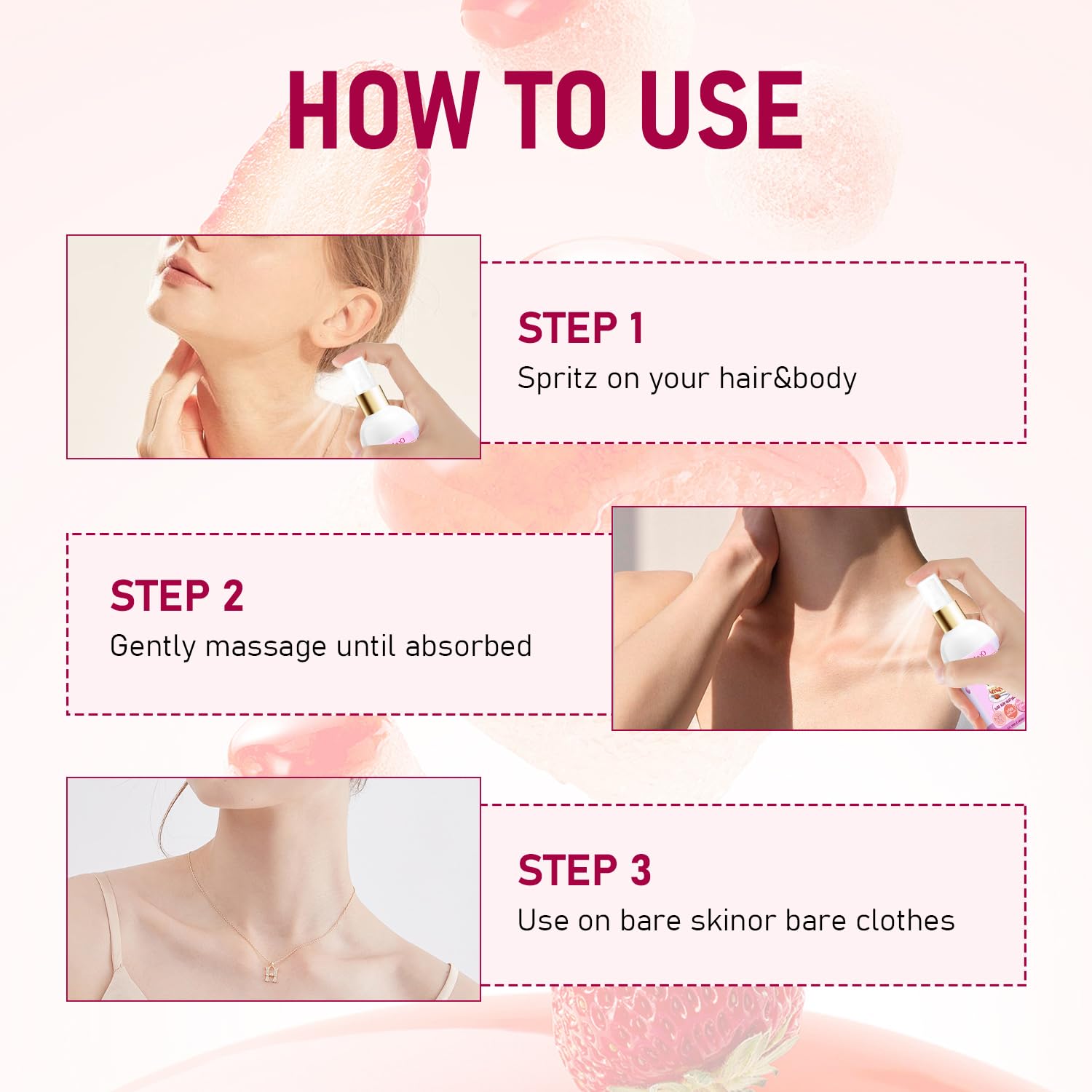 Chinosuo Strawberry Shortcake Body Hair Milk Spray – Vanilla Cream Puff Fragrance