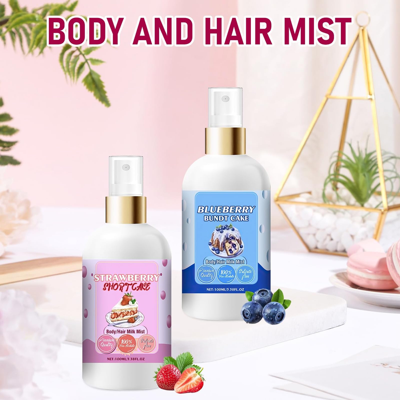 Chinosuo Strawberry Shortcake Body Hair Milk Spray – Vanilla Cream Puff Fragrance