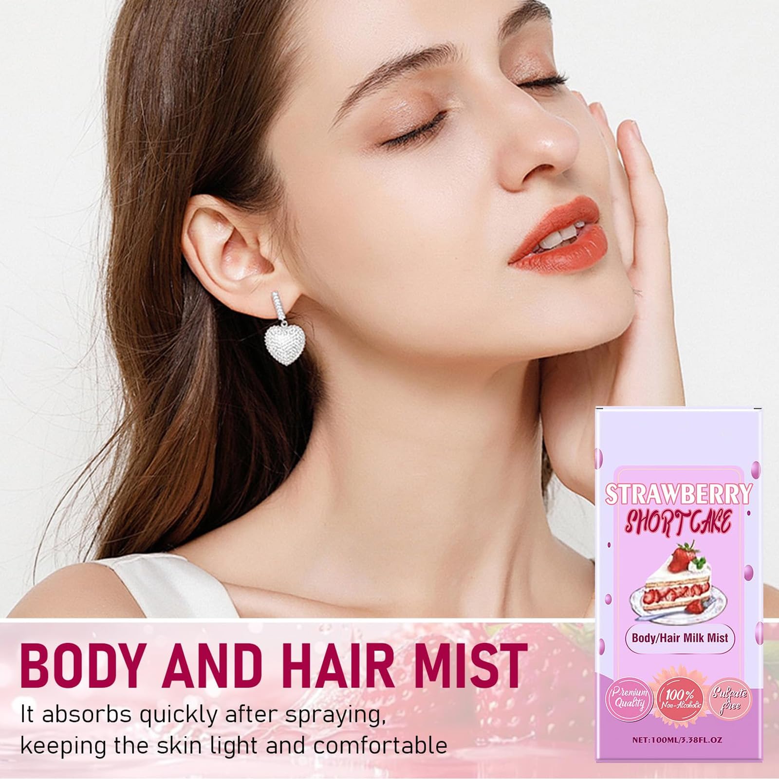 Chinosuo Strawberry Shortcake Body Hair Milk Spray – Vanilla Cream Puff Fragrance