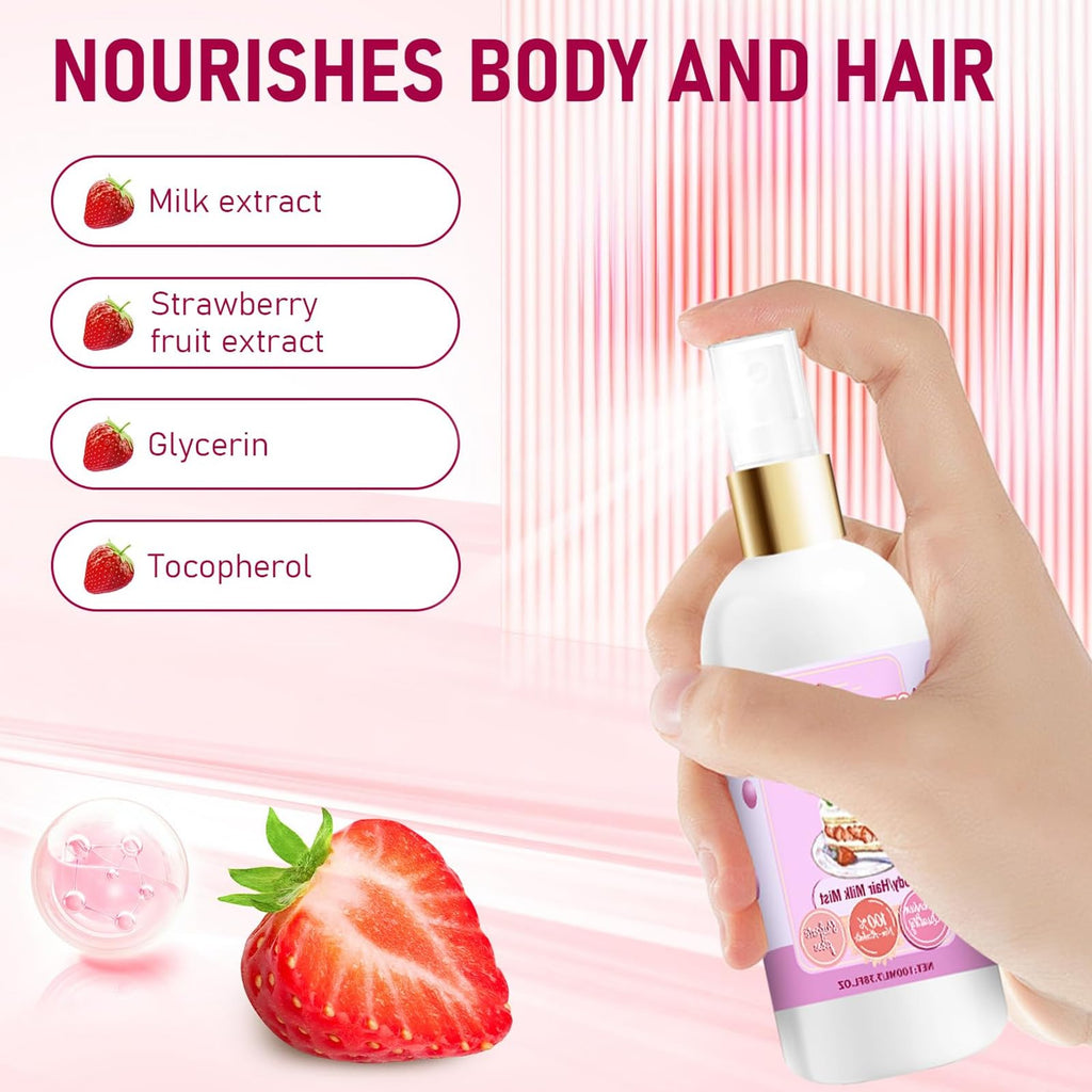 Chinosuo Strawberry Shortcake Body Hair Milk Spray – Vanilla Cream Puff Fragrance