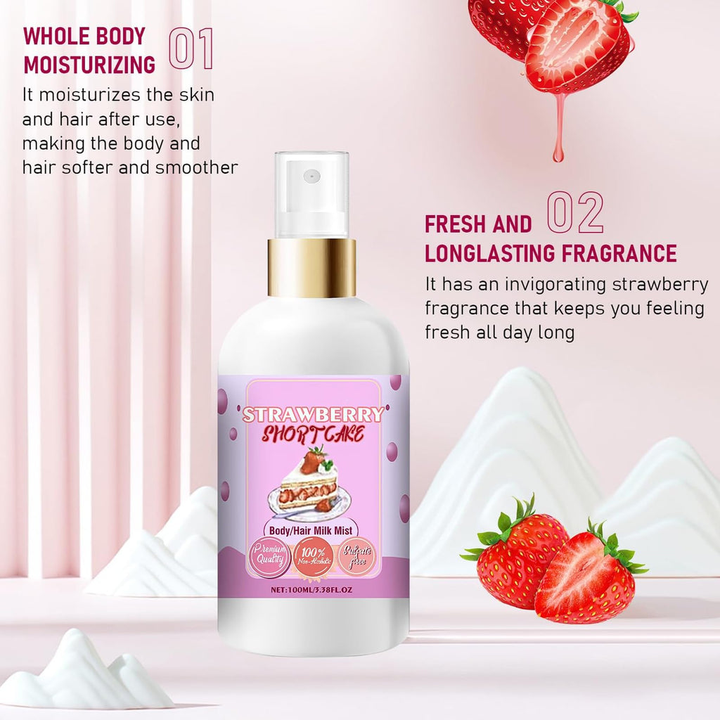 Chinosuo Strawberry Shortcake Body Hair Milk Spray – Vanilla Cream Puff Fragrance