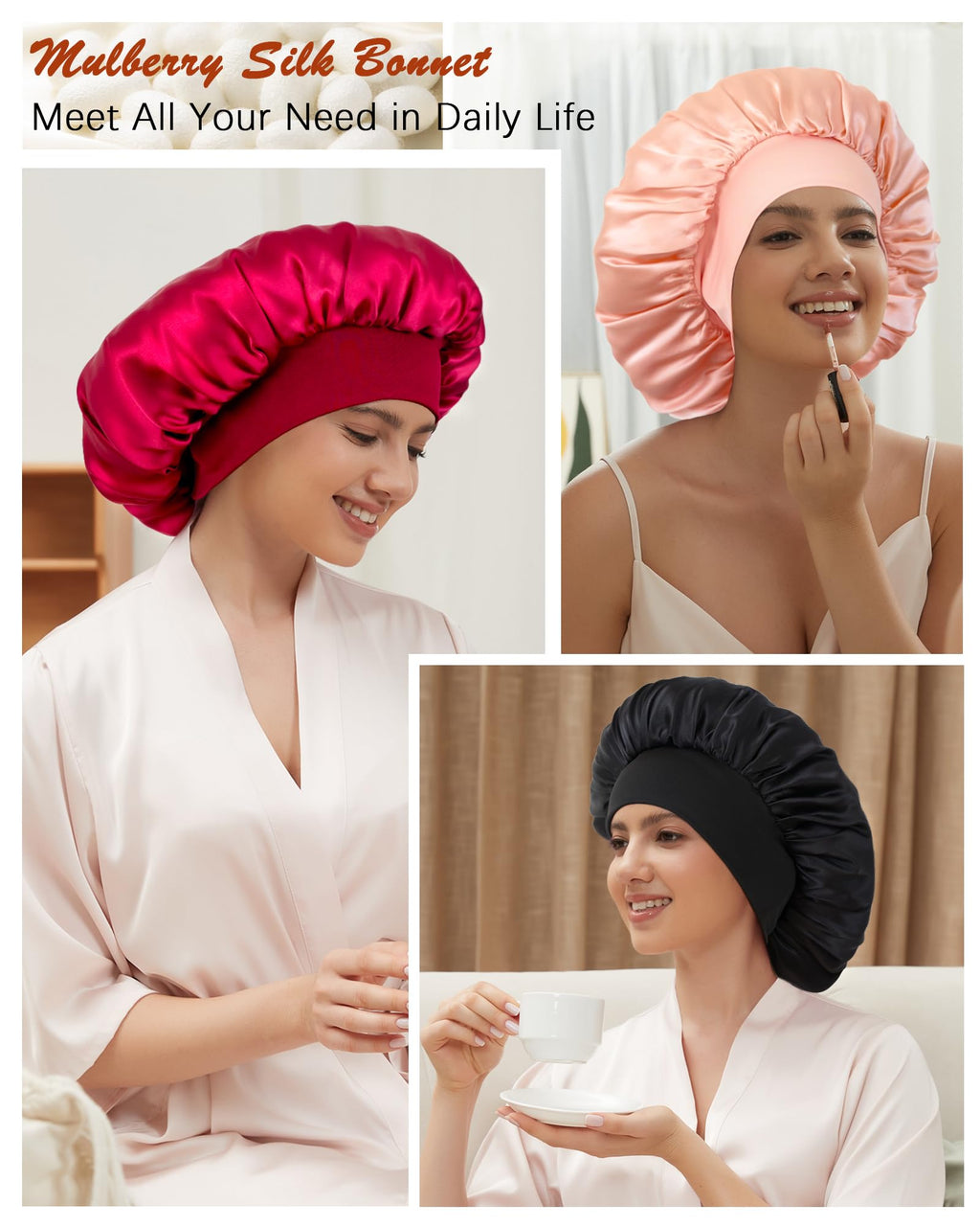 Choshion 100% Mulberry Silk Bonnet for Sleep – Gentle Hair Care