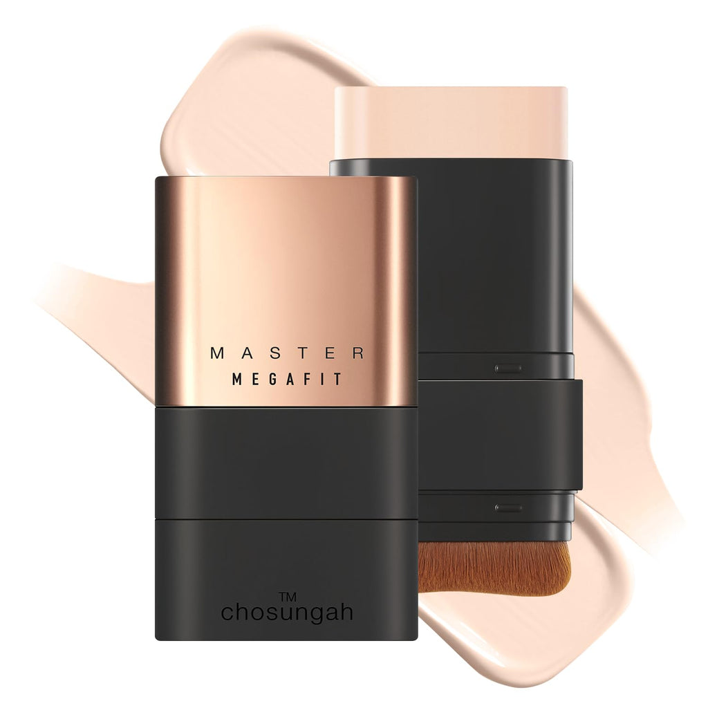 CHOSUNGAH BEAUTY Mega Fit Master Glow Stick Foundation with Built-In Brush - 0.56oz, Shade 00C Fair, 120H Long-Wear Radiant Coverage | K-Beauty