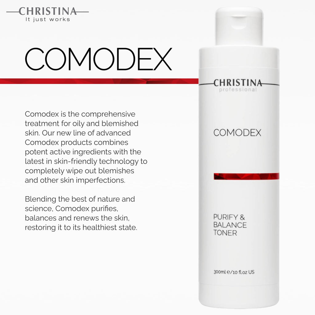 Christina Comodex Purify & Balance Toner 300ml | Eucalyptus & Tasman Pepper, PH-Balancing for Oily/Combination Skin