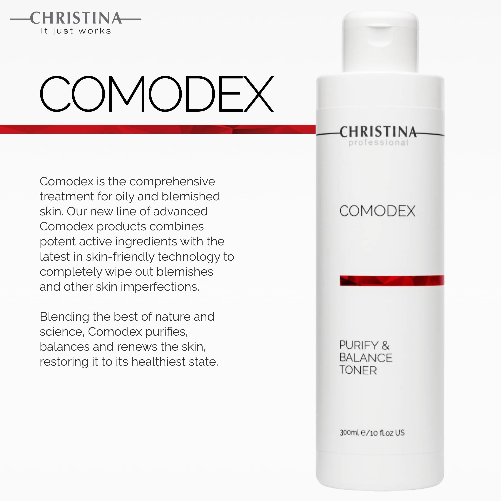 Christina Comodex Purify & Balance Toner 300ml | Eucalyptus & Tasman Pepper, PH-Balancing for Oily/Combination Skin