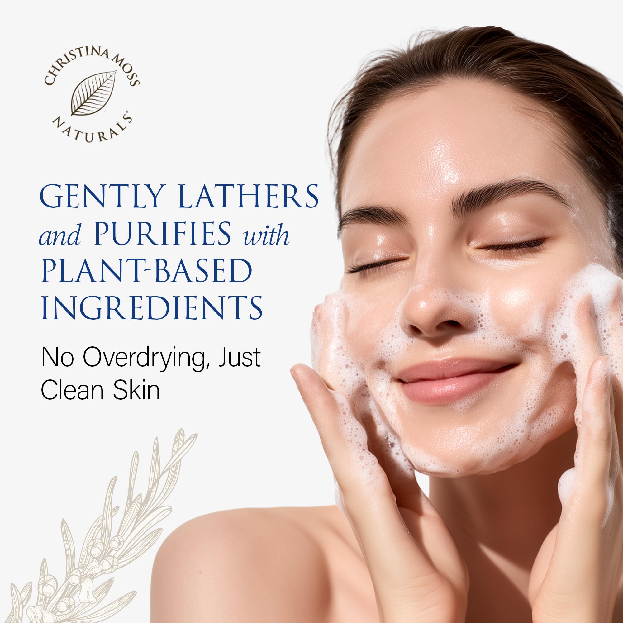 Christina Moss Naturals Face Wash – Gentle, All Skin Types, Organic, Fragrance-Free, 4 oz