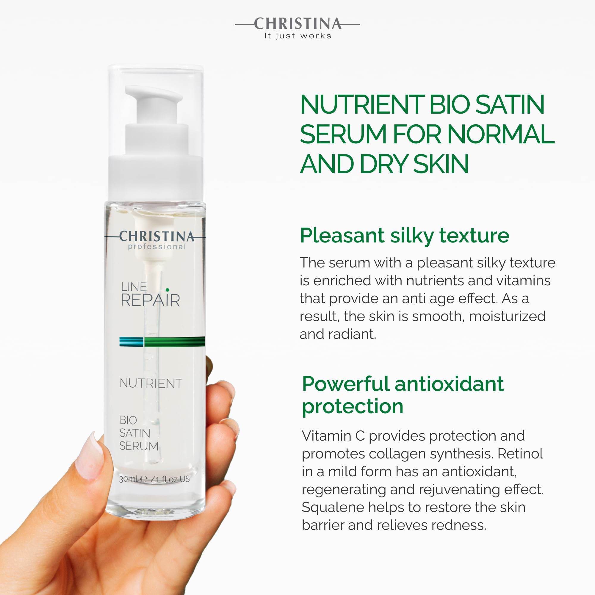 Cristina Nutrient Bio Satin Serum - Hydration, Vitamin A & C for Radiant Glow & Firmer Look