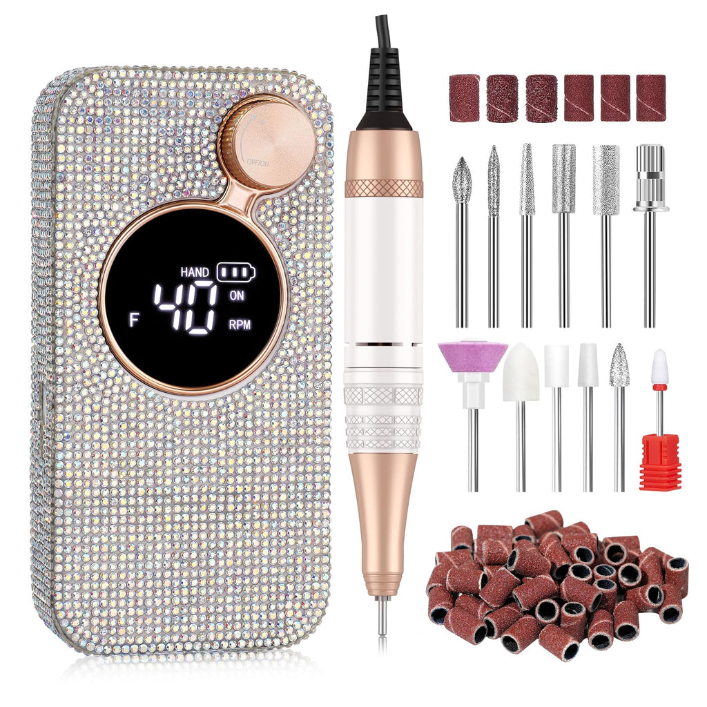 CHRISTINE SHELLY Electric Nail Drill 40000RPM – Cordless E-File Kit with 12 Bits