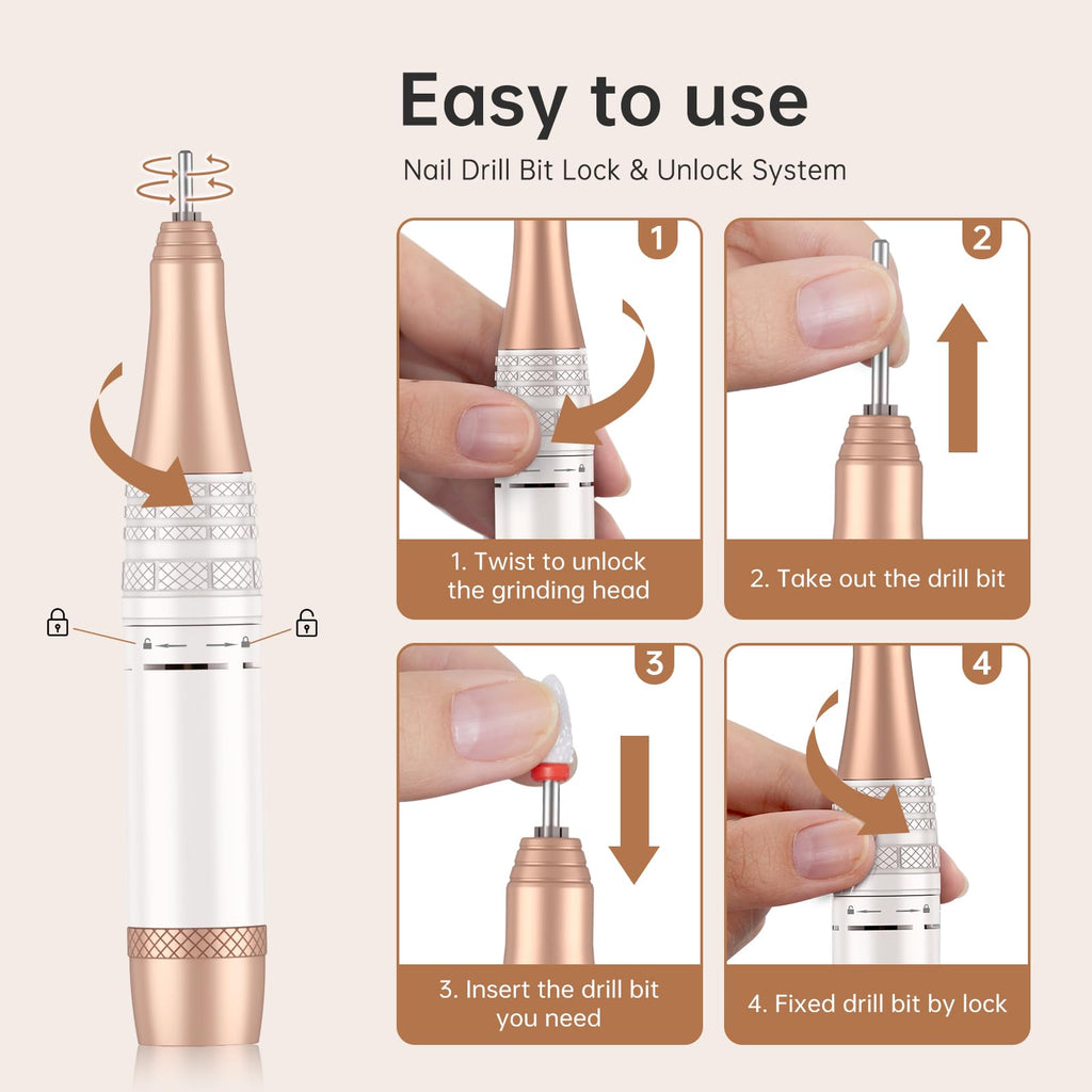 CHRISTINE SHELLY Electric Nail Drill 40000RPM – Cordless E-File Kit with 12 Bits