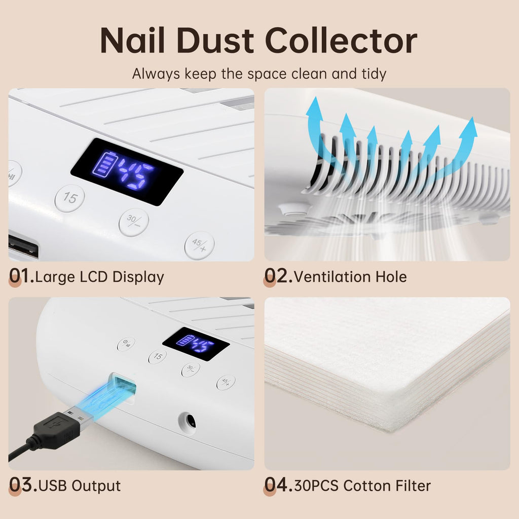 CHRISTINE SHELLY Nail Dust Collector – Cordless 4500RPM Vacuum, 7200mAh, Low Noise