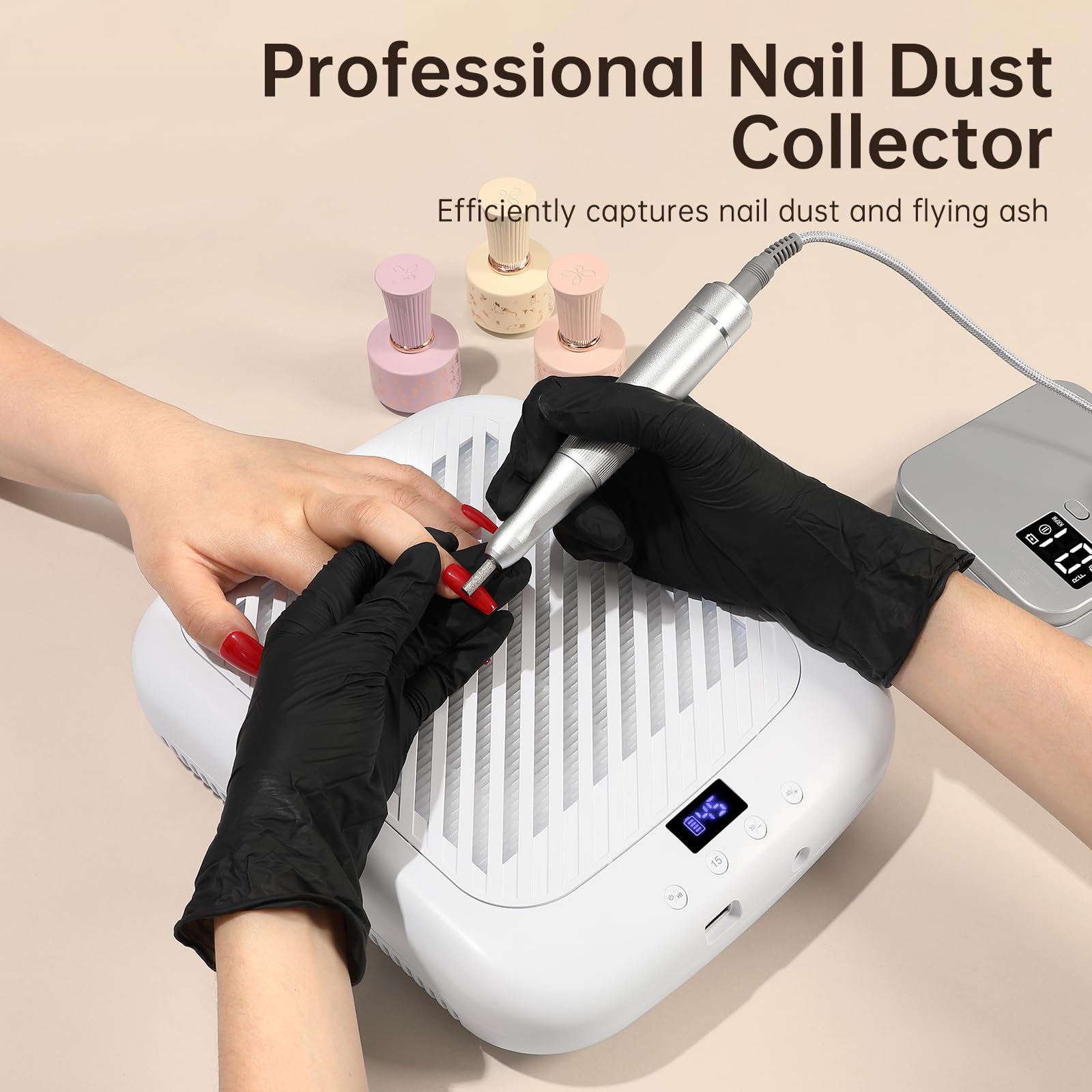 CHRISTINE SHELLY Nail Dust Collector – Cordless 4500RPM Vacuum, 7200mAh, Low Noise