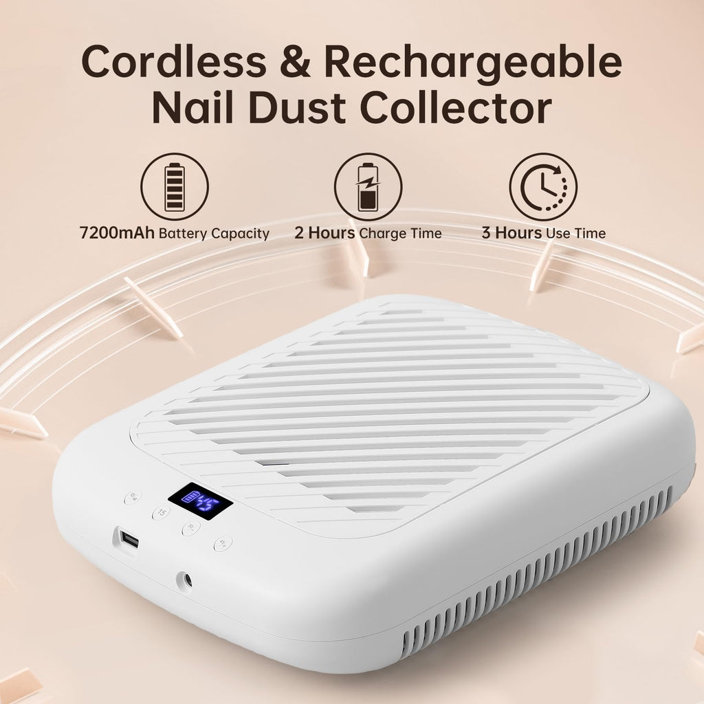 CHRISTINE SHELLY Nail Dust Collector – Cordless 4500RPM Vacuum, 7200mAh, Low Noise
