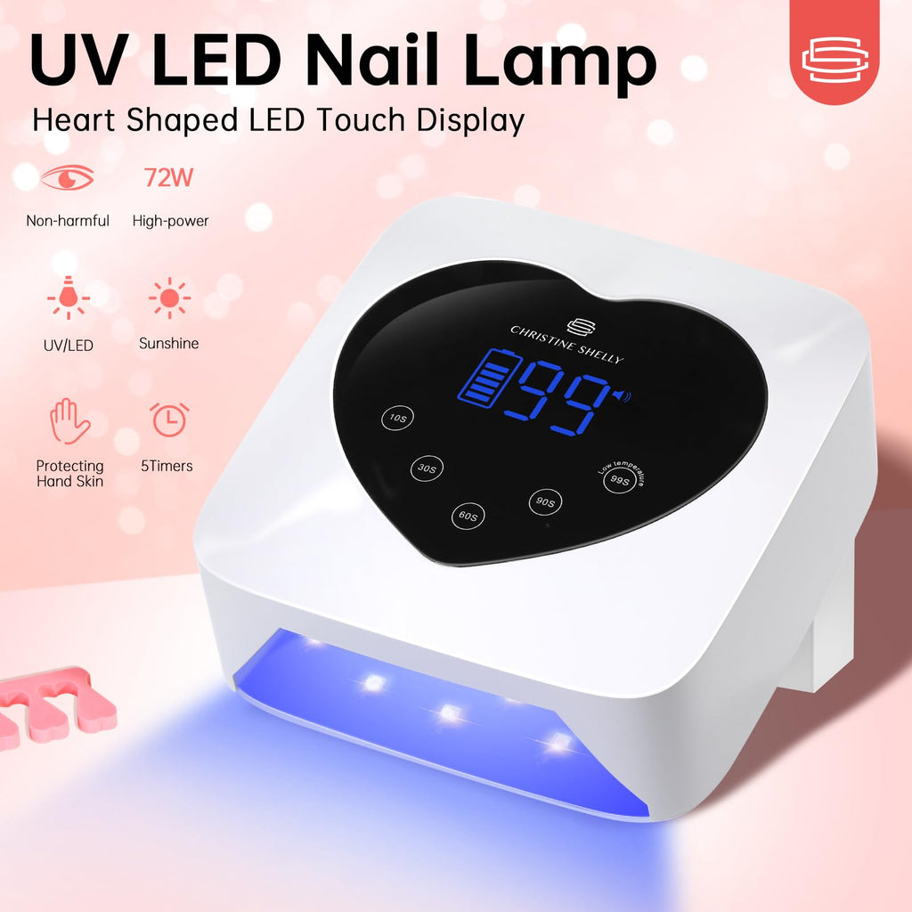 CHRISTINE SHELLY 72W UV Nail Lamp – Cordless Gel Polish Dryer with 5 Timers, Auto Sensor, Display, White