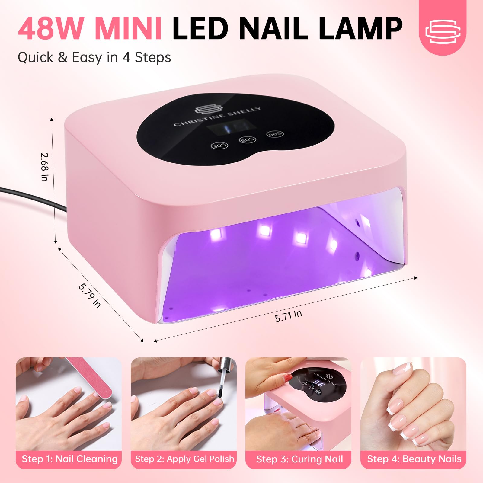 CHRISTINE SHELLY UV Nail Lamp 48W – Mini Plug-in Gel Nail Dryer with Touch Control & 3 Timers