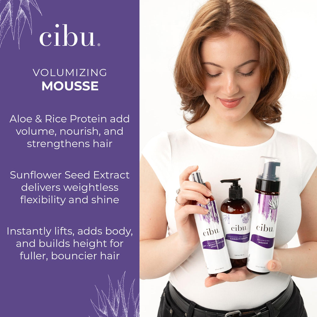 CIBU Volumizing Mousse | Travel-Size Thickening Mousse for Fine Hair | Strong Hold & Shine | 9oz