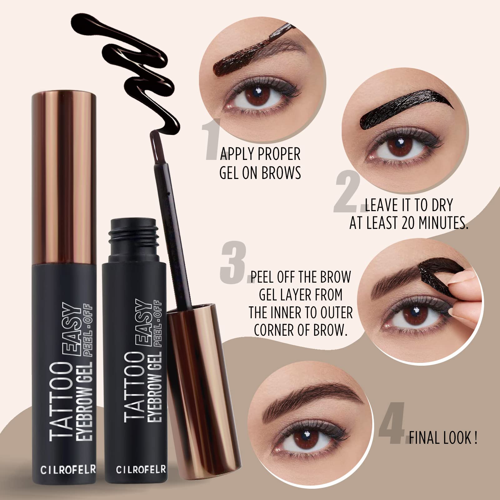 Cilrofelr Tattoo Peel Off Eyebrow Gel – 3-Day, Waterproof Brow Tint (2 Pack)