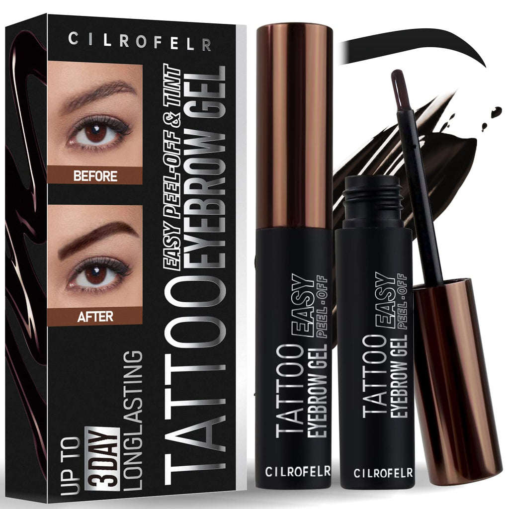 Cilrofelr Tattoo Peel Off Eyebrow Gel — 3-Day Tint, Waterproof & Transfer-Proof, Gray Black (2 Pack)