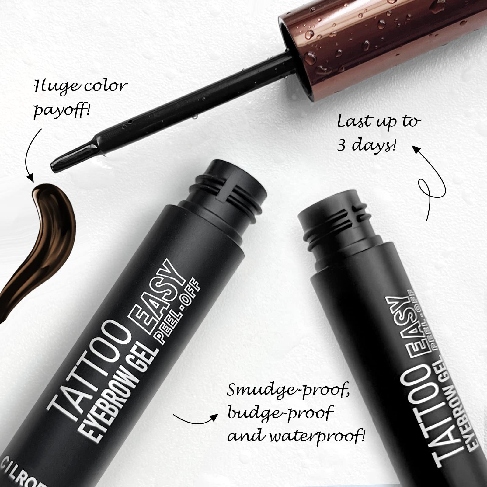 Cilrofelr Tattoo Peel Off Eyebrow Gel — 3-Day Tint, Waterproof & Transfer-Proof, Gray Black (2 Pack)
