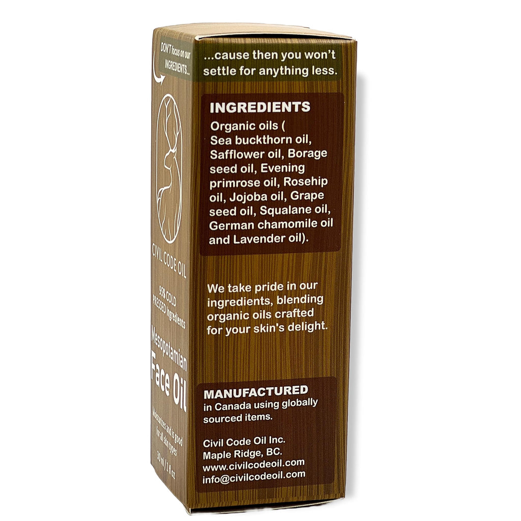 Civil Code Mesopotamian Face Oil – Organic Hydrating Facial Oil with Sea Buckthorn & Lavender – 1oz