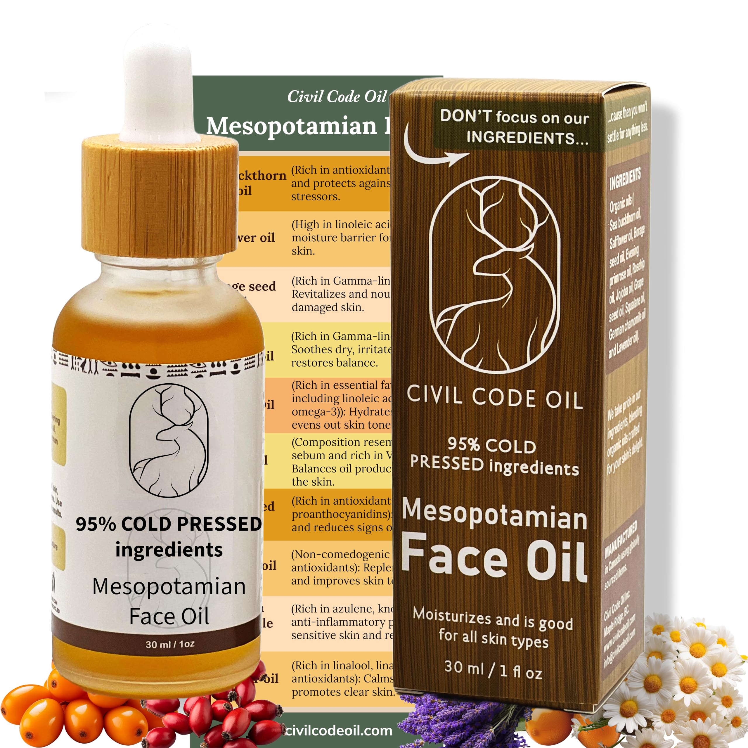 Civil Code Mesopotamian Face Oil – Organic Hydrating Facial Oil with Sea Buckthorn & Lavender – 1oz
