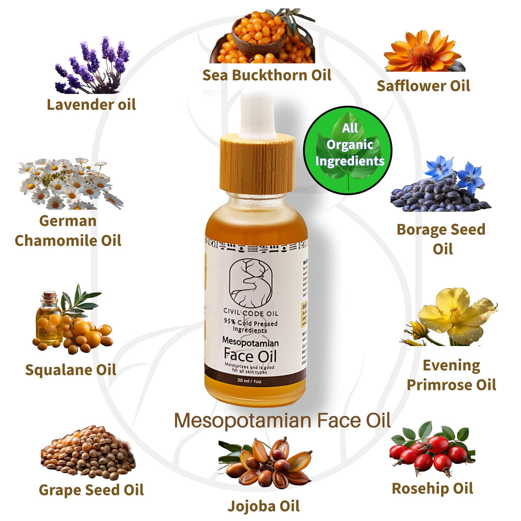 Civil Code Mesopotamian Face Oil – Organic Hydrating Facial Oil with Sea Buckthorn & Lavender – 1oz