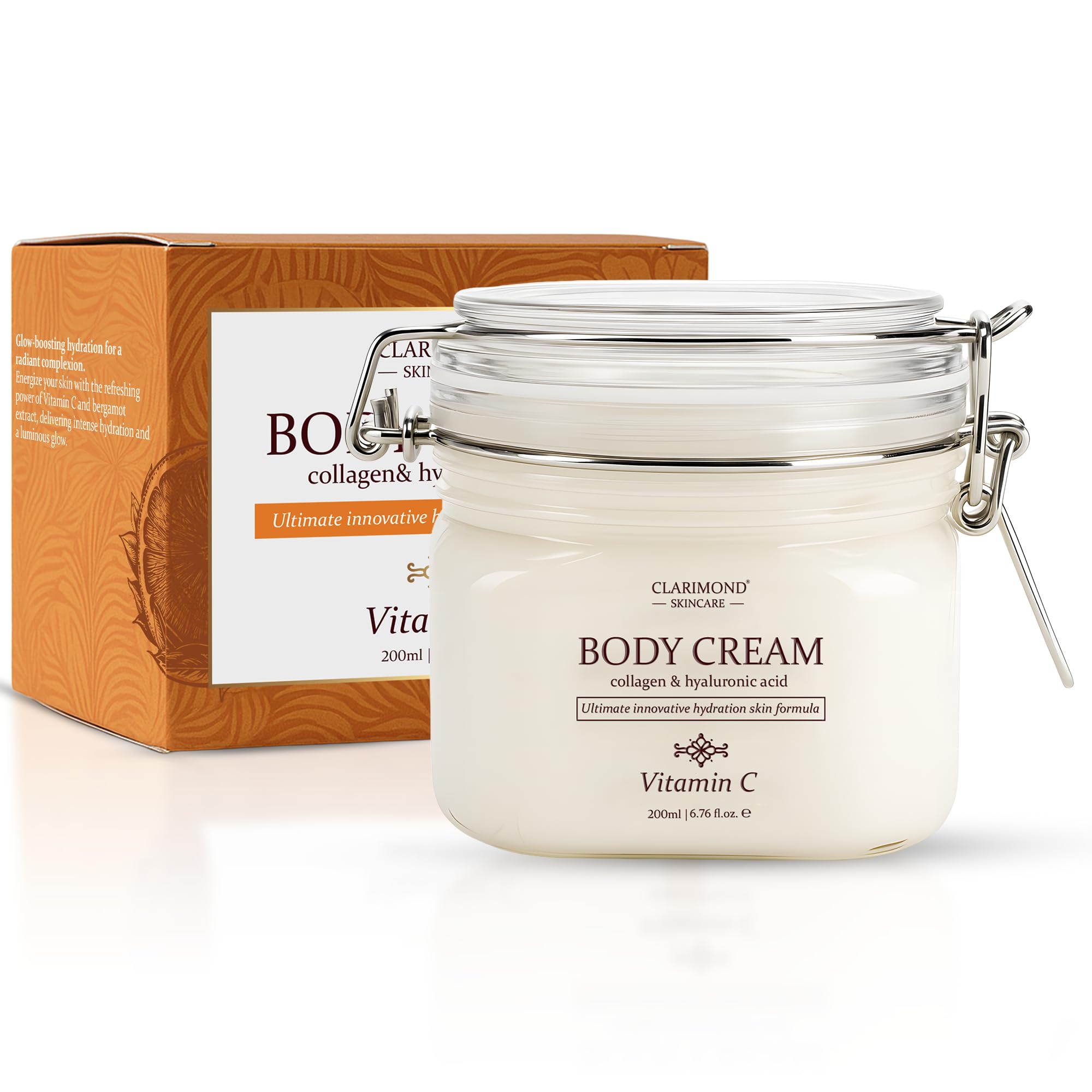 Clarimond Vitamin C Body Cream w/ Hyaluronic Acid & Collagen Peptides | Hydrating, Non-Greasy