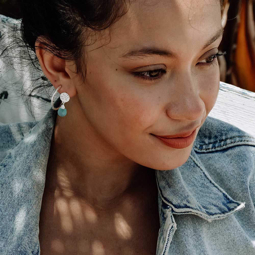 Classic Athena Kate Drop Earrings: Silver Aqua Pariba Onyx