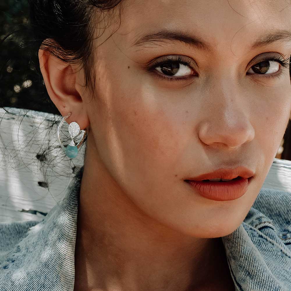 Classic Athena Kate Drop Earrings: Silver Aqua Pariba Onyx