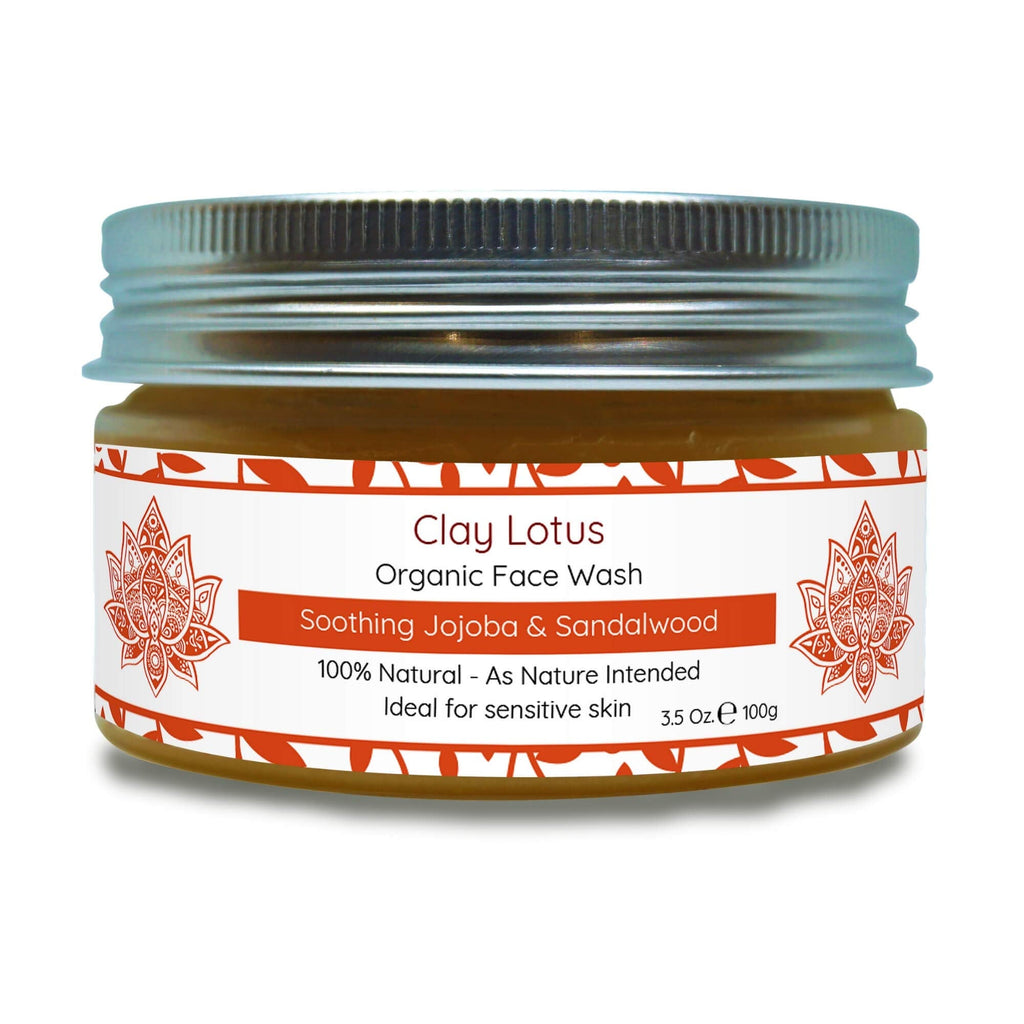 Clay Lotus Organic Face Wash - Gentle, Hydrating Cleanser with Jojoba & Sandalwood | 100% Natural
