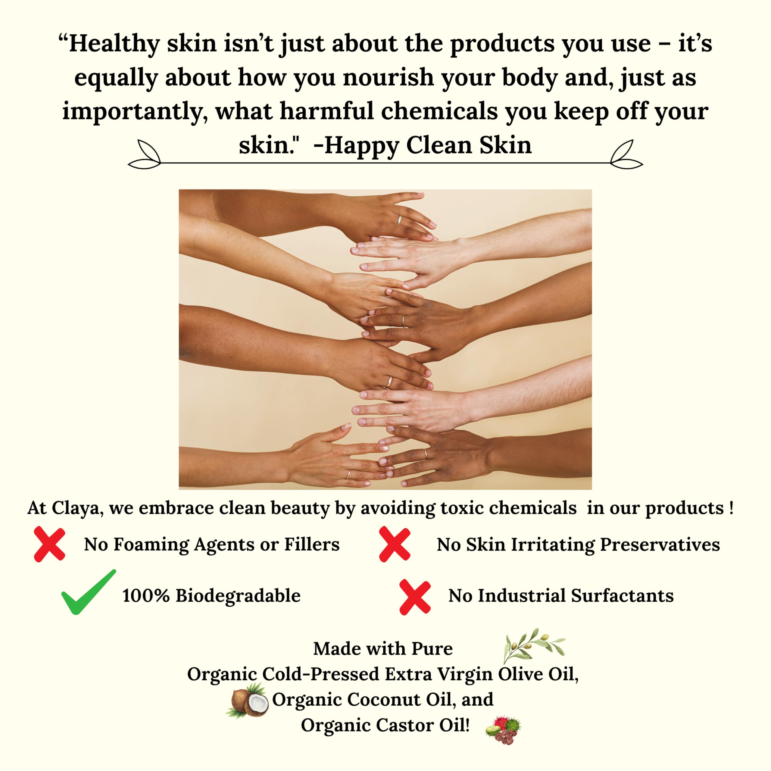 Claya Liquid Castile Soap – Organic, Biodegradable, Gentle for Sensitive Skin (16 fl oz, Laurel Berry)