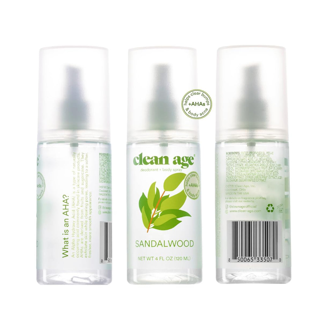 Clean Age Aluminum Free Deodorant & Body Spray - Sandalwood for Teens (4oz)