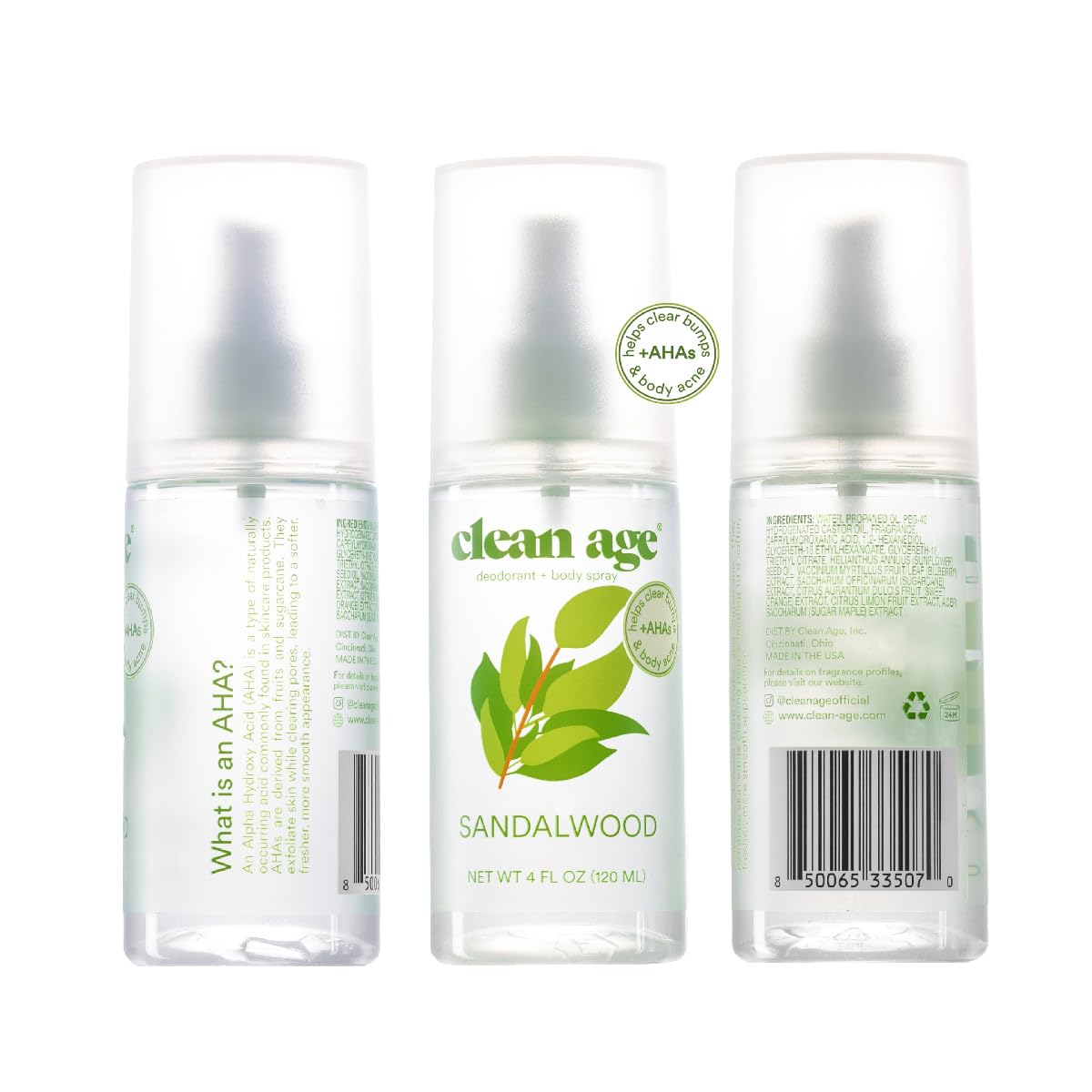 Clean Age Aluminum Free Deodorant & Body Spray - Sandalwood for Teens (4oz)
