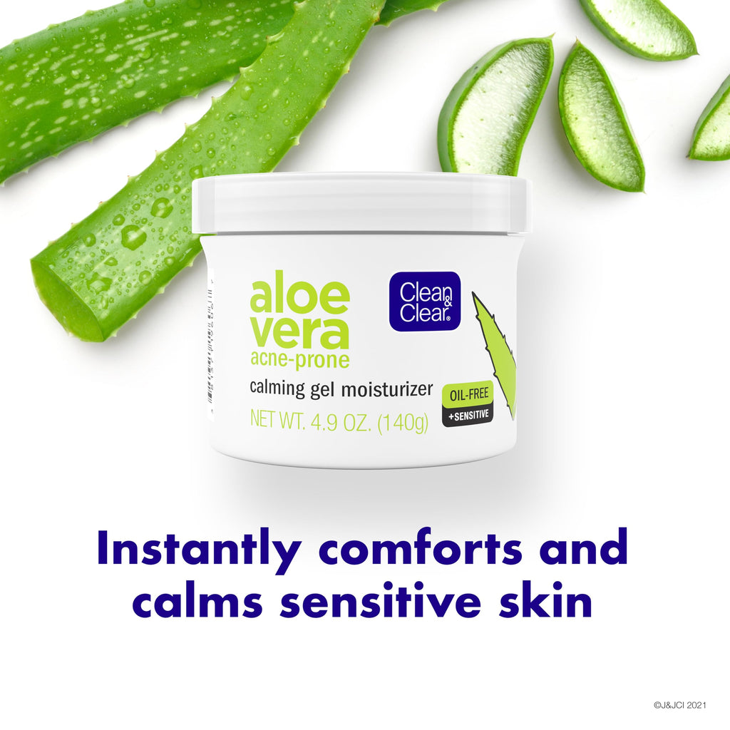 Clean & Clear Aloe Vera Calming Gel Facial Moisturizer for Acne-Prone & Sensitive Skin – Oil-Free, 4.9 oz