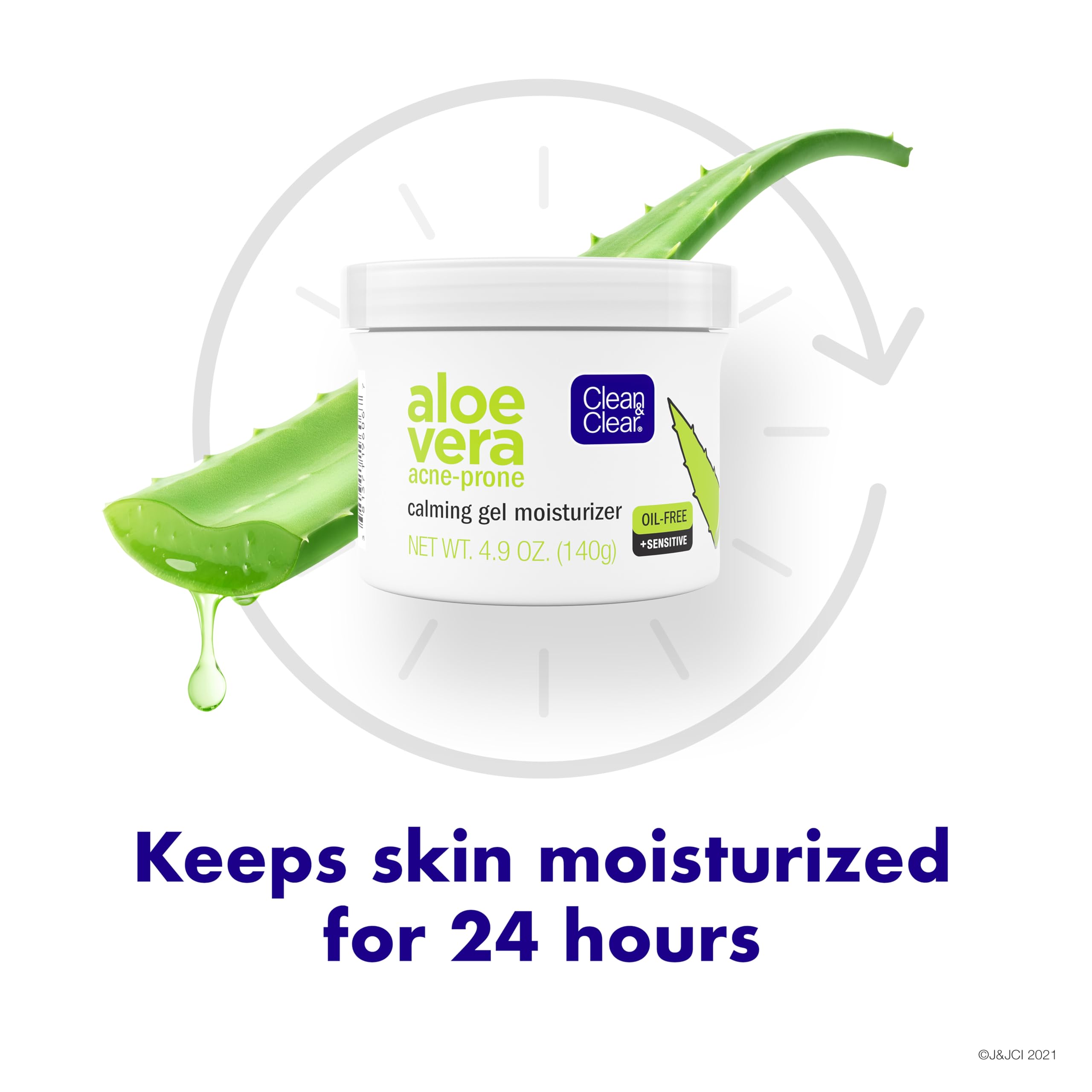 Clean & Clear Aloe Vera Calming Gel Facial Moisturizer for Acne-Prone & Sensitive Skin – Oil-Free, 4.9 oz