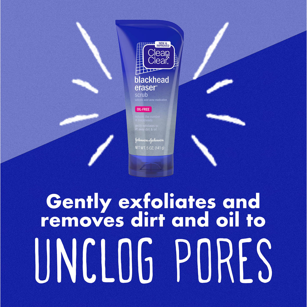 Clean & Clear Blackhead Eraser – Oil-Free Scrub with 2% Salicylic Acid for Daily Exfoliation