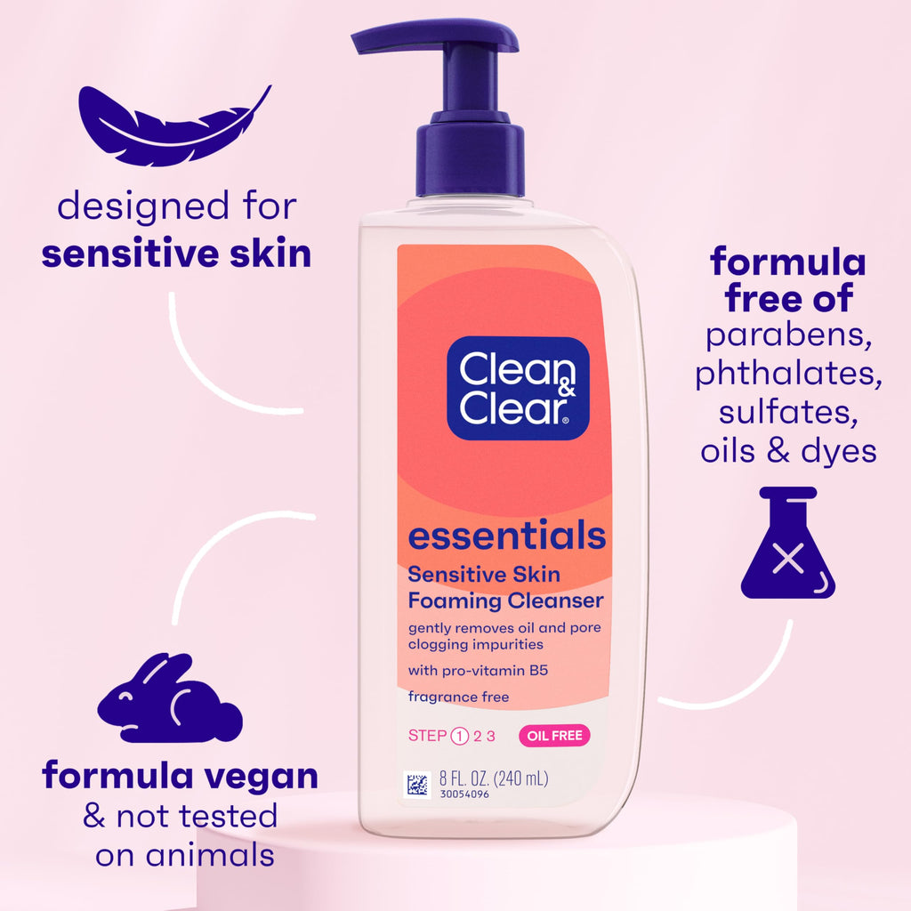 Clean & Clear Essentials Oil-Free Foaming Facial Cleanser with Pro-Vitamin B5 – 8 fl oz