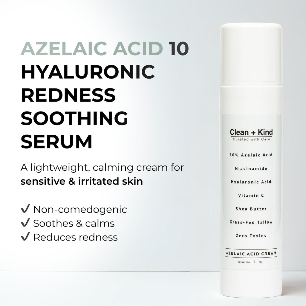 Clean + Kind Azelaic Acid 10% Cream – Niacinamide, Vitamin C & Hyaluronic Acid