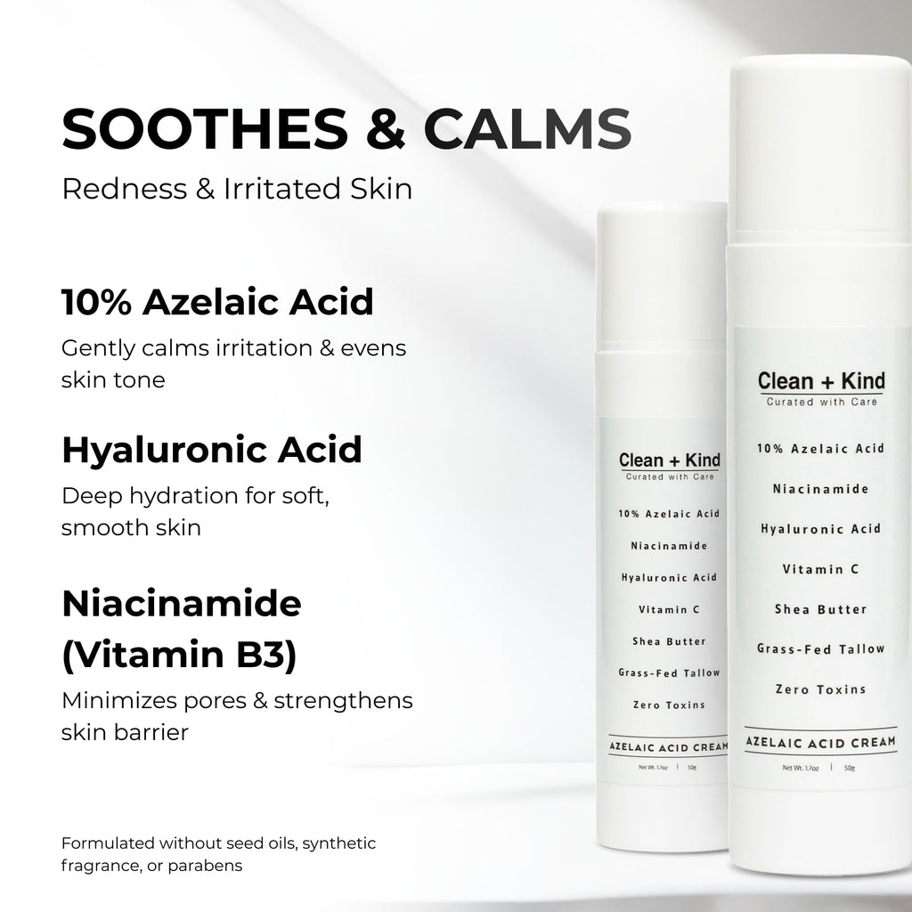 Clean + Kind Azelaic Acid 10% Cream – Niacinamide, Vitamin C & Hyaluronic Acid
