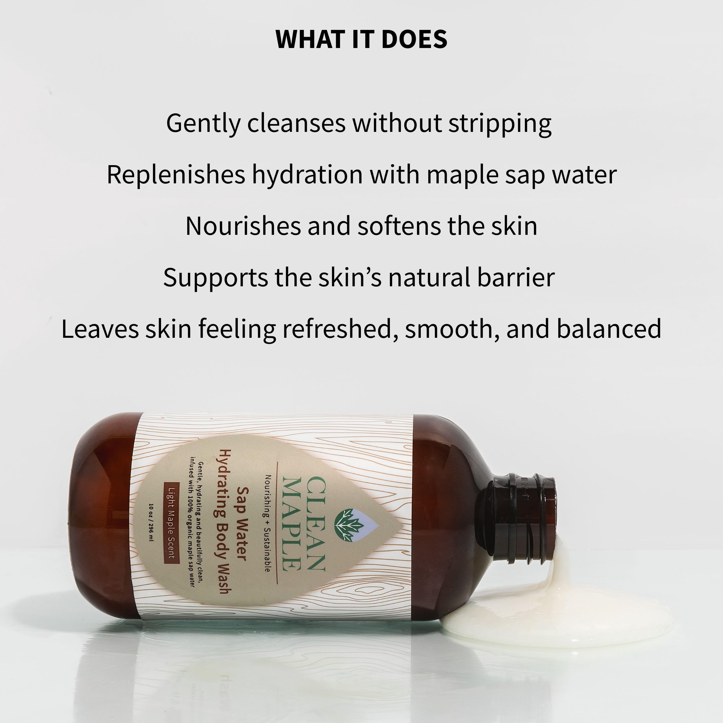 Clean Maple Sap Water Hydrating Body Wash – Light Maple Scent, Nourishing & Sustainable, 10 oz