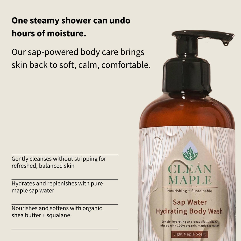 Clean Maple Sap Water Hydrating Body Wash – Light Maple Scent, Nourishing & Sustainable, 10 oz